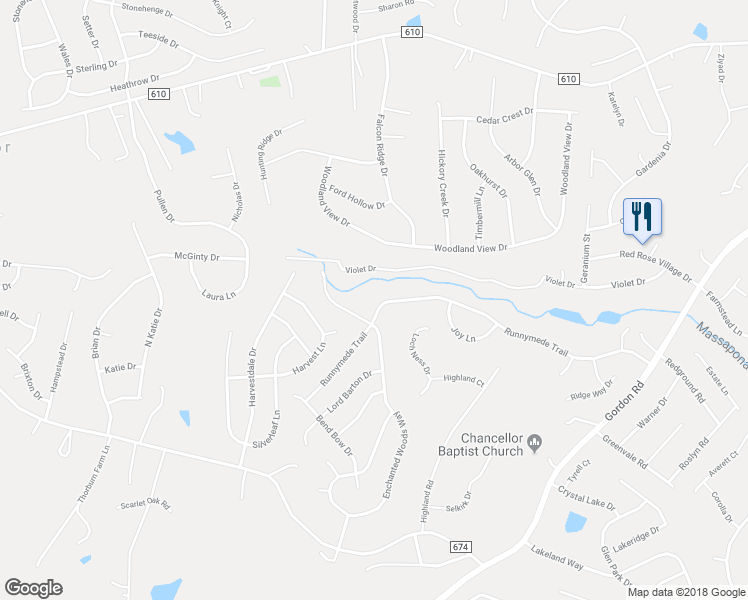 map of restaurants, bars, coffee shops, grocery stores, and more near 7121 Runnymede Trail in Fredericksburg