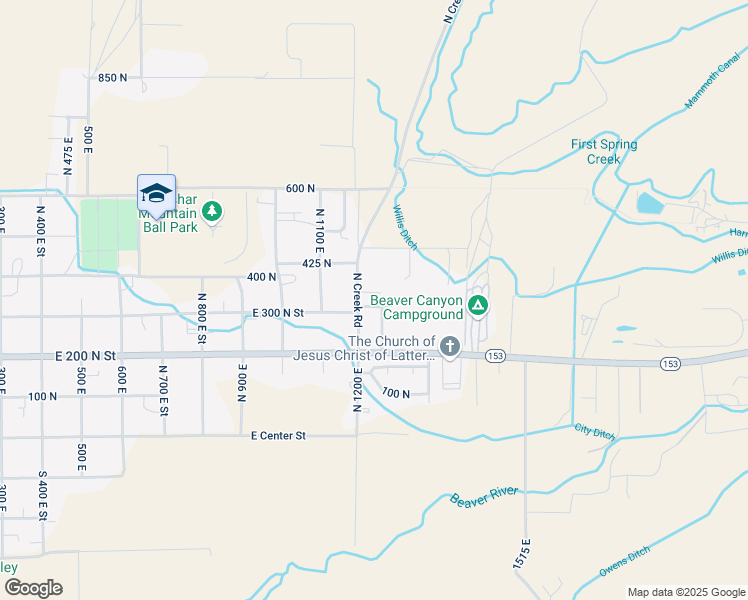 map of restaurants, bars, coffee shops, grocery stores, and more near 1231 East 310 North in Beaver