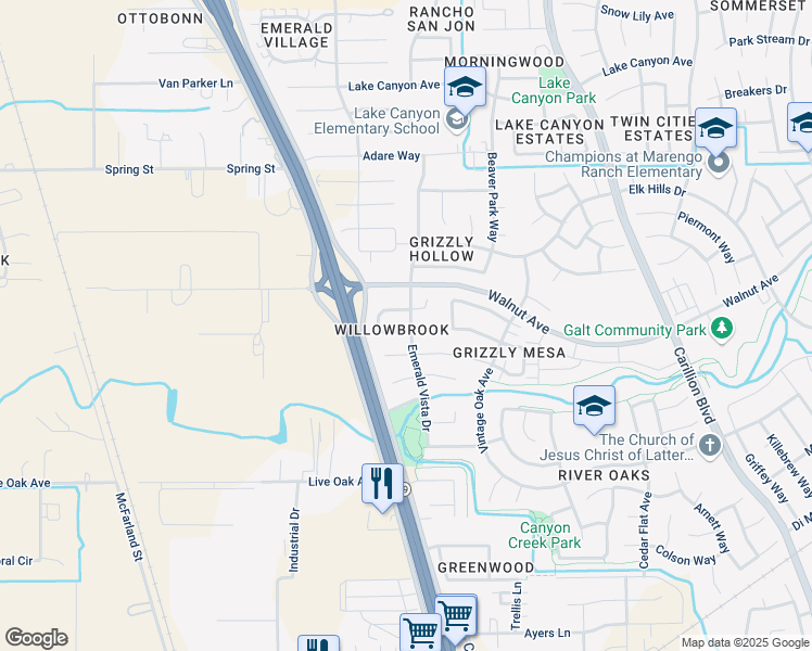 map of restaurants, bars, coffee shops, grocery stores, and more near 646 Willowgreen Circle in Galt