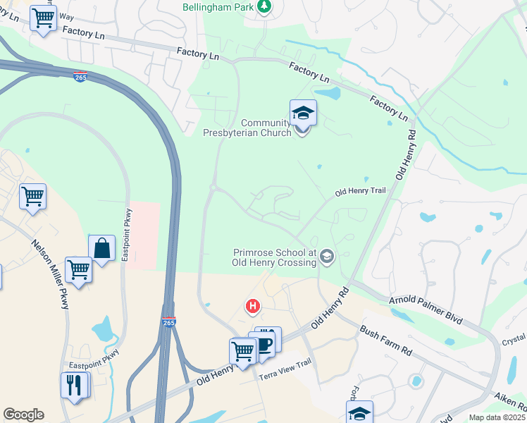 map of restaurants, bars, coffee shops, grocery stores, and more near 14601 Pulpit Drive in Louisville