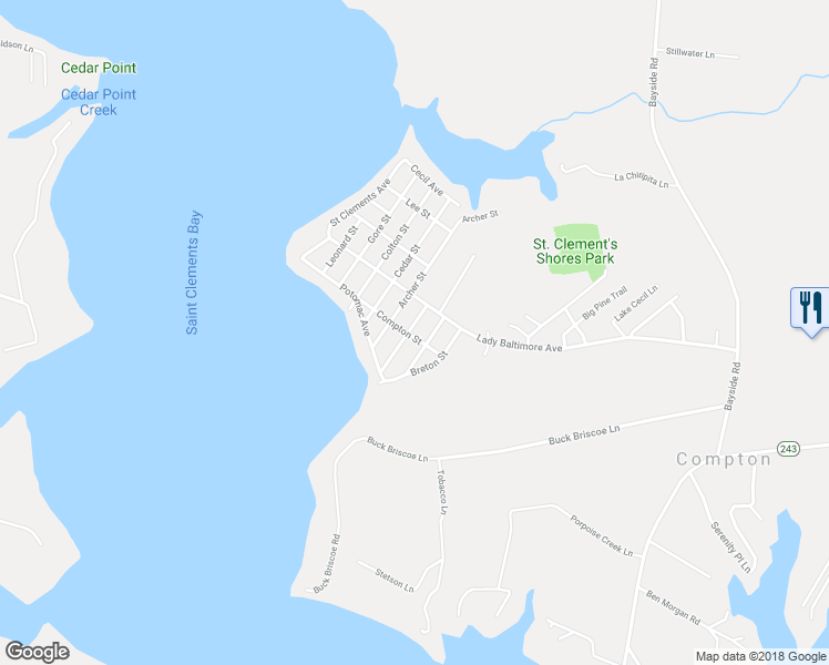 map of restaurants, bars, coffee shops, grocery stores, and more near 39660 Compton Street in Leonardtown