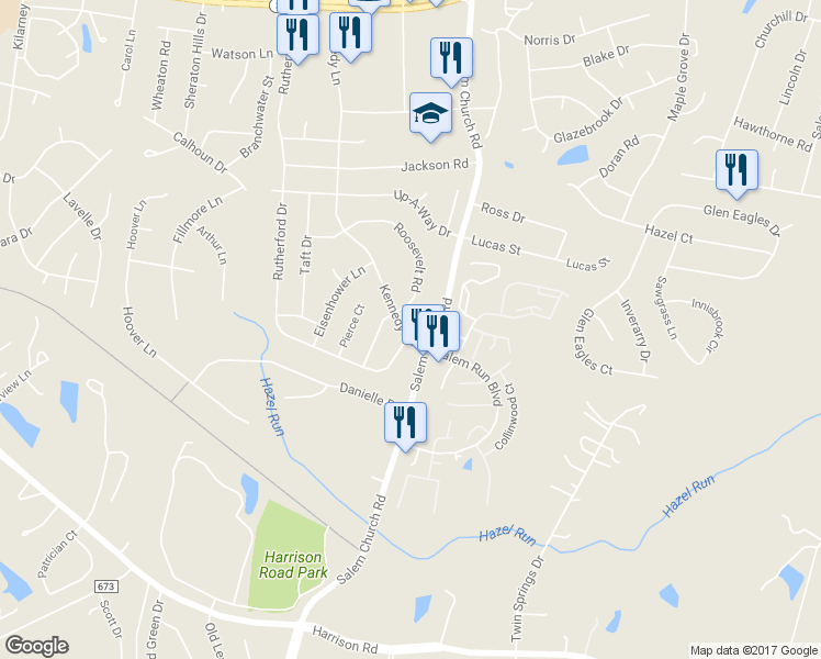 map of restaurants, bars, coffee shops, grocery stores, and more near 11703 Kennedy Lane in Fredericksburg