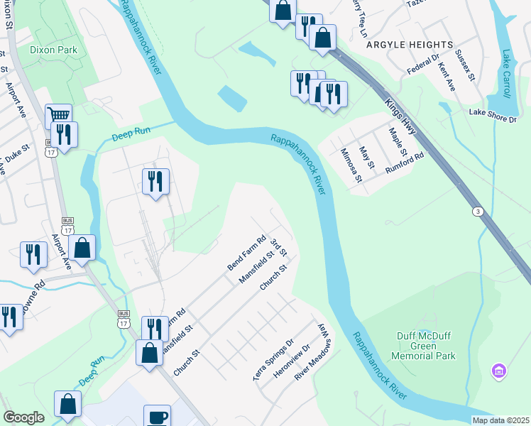 map of restaurants, bars, coffee shops, grocery stores, and more near 336 4th Street in Fredericksburg