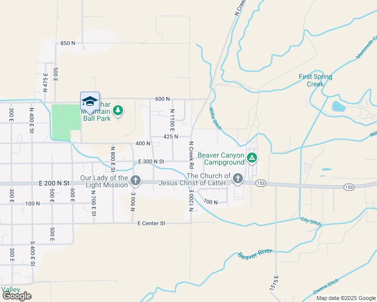 map of restaurants, bars, coffee shops, grocery stores, and more near 369 North 1200 East in Beaver