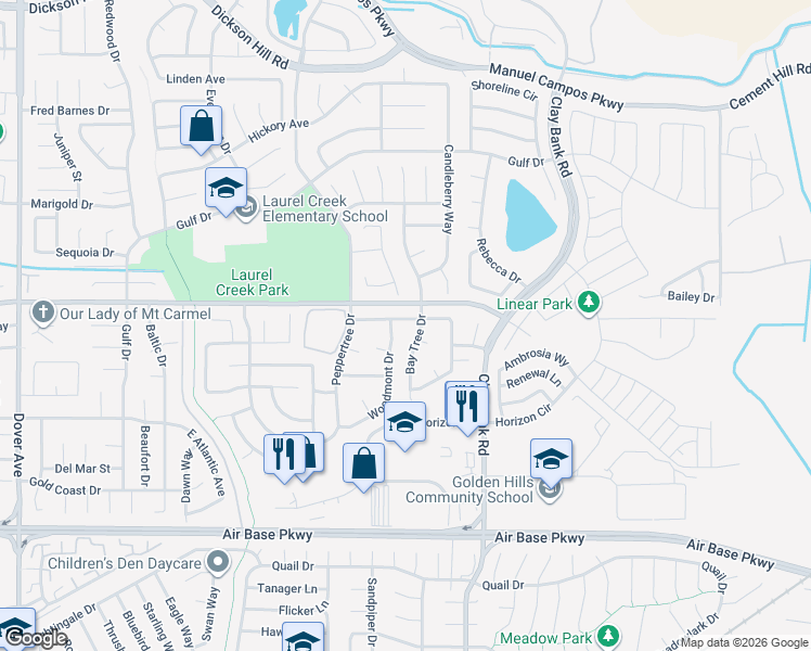 map of restaurants, bars, coffee shops, grocery stores, and more near 2798 Woodmont Drive in Fairfield