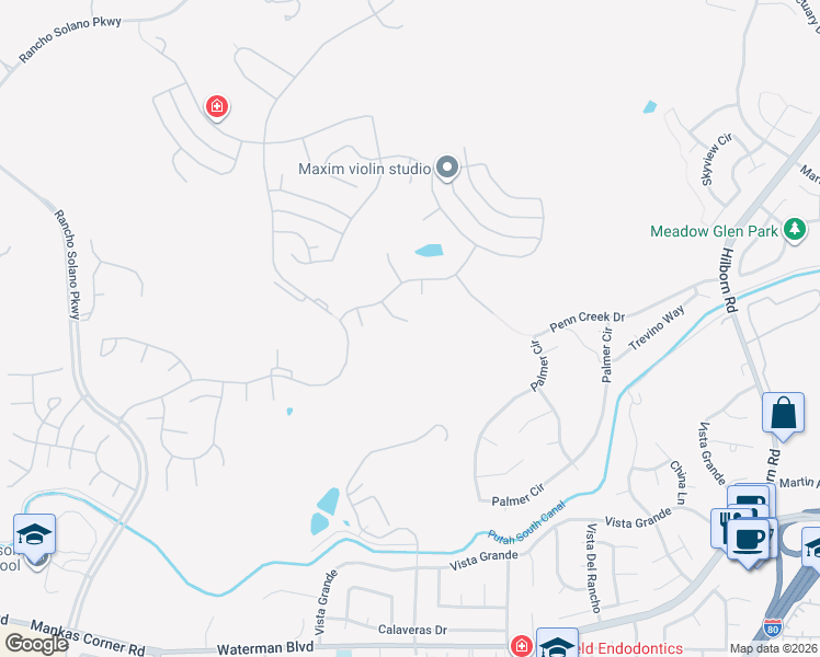 map of restaurants, bars, coffee shops, grocery stores, and more near 131 Cannes Court in Fairfield