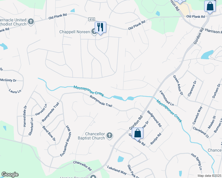 map of restaurants, bars, coffee shops, grocery stores, and more near 6910 Violet Drive in Fredericksburg