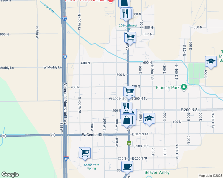 map of restaurants, bars, coffee shops, grocery stores, and more near in Beaver