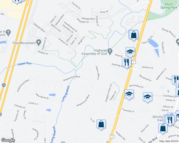 map of restaurants, bars, coffee shops, grocery stores, and more near 11706 South Oxbow Court in Fredericksburg