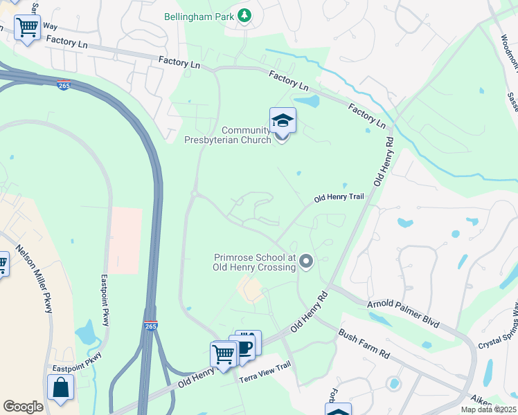 map of restaurants, bars, coffee shops, grocery stores, and more near 2909 Danzig Place in Louisville