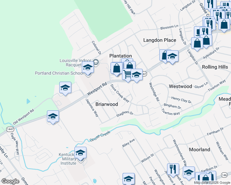 map of restaurants, bars, coffee shops, grocery stores, and more near 8702 Clover Court in Briarwood