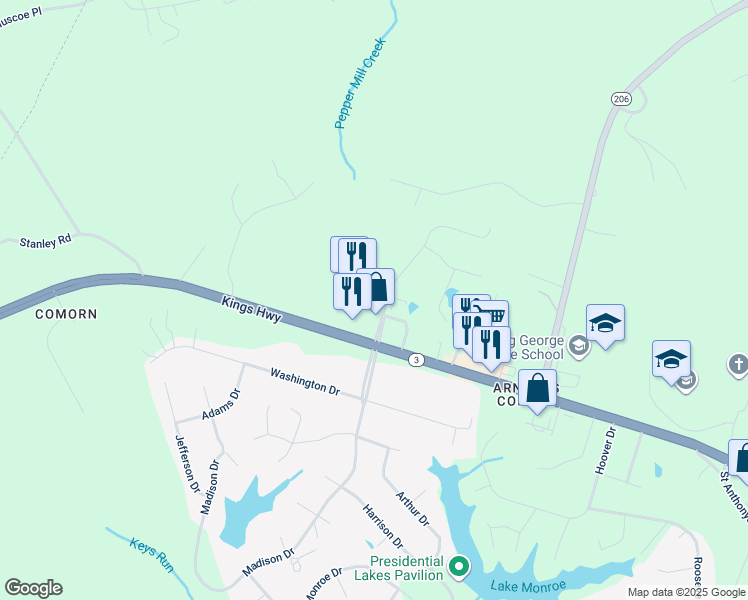map of restaurants, bars, coffee shops, grocery stores, and more near 7851 Dolleys Court in King George