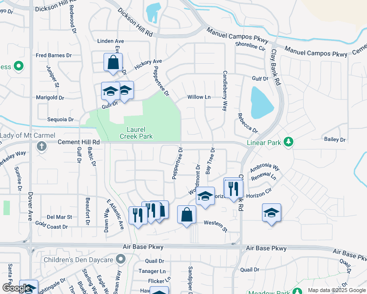 map of restaurants, bars, coffee shops, grocery stores, and more near 1102 Tanglewood Drive in Fairfield
