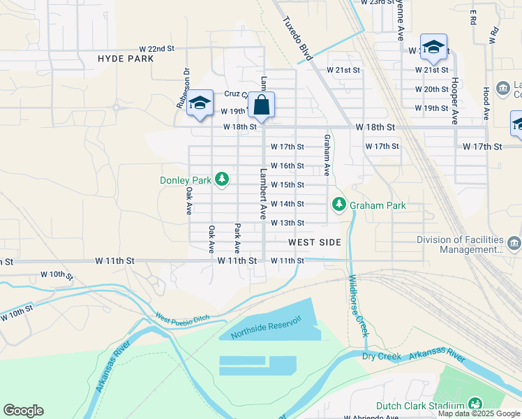 map of restaurants, bars, coffee shops, grocery stores, and more near 2123 West 14th Street in Pueblo
