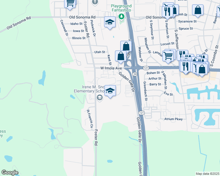 map of restaurants, bars, coffee shops, grocery stores, and more near 50 Village Parkway in Napa
