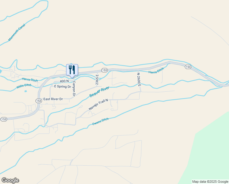 map of restaurants, bars, coffee shops, grocery stores, and more near 2445 Navajo Trail North in Beaver