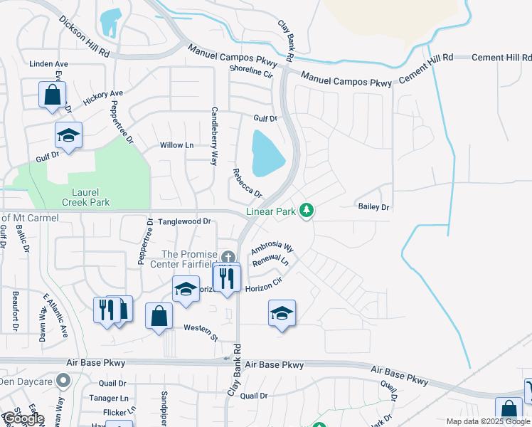 map of restaurants, bars, coffee shops, grocery stores, and more near 1336 Jamboree Drive in Fairfield