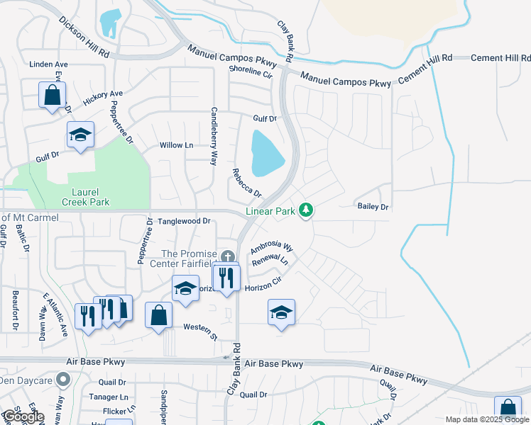 map of restaurants, bars, coffee shops, grocery stores, and more near 1336 Jamboree Drive in Fairfield