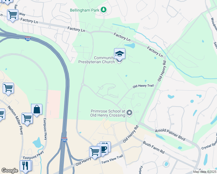 map of restaurants, bars, coffee shops, grocery stores, and more near 2909 Danzig Place in Louisville