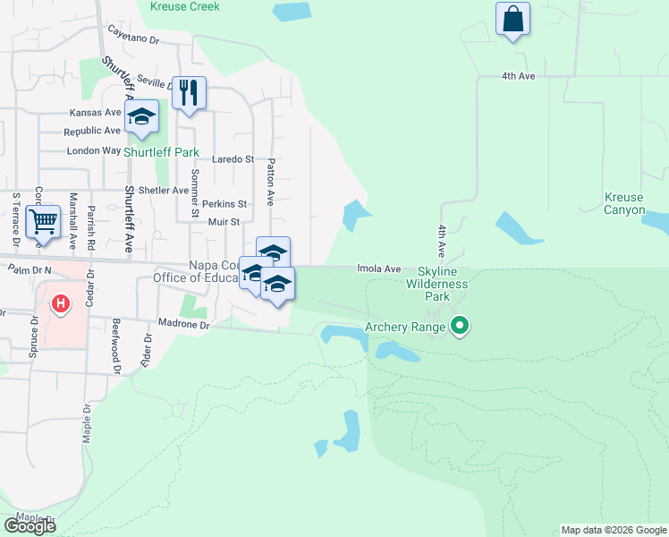 map of restaurants, bars, coffee shops, grocery stores, and more near 2121 Imola Avenue in Napa