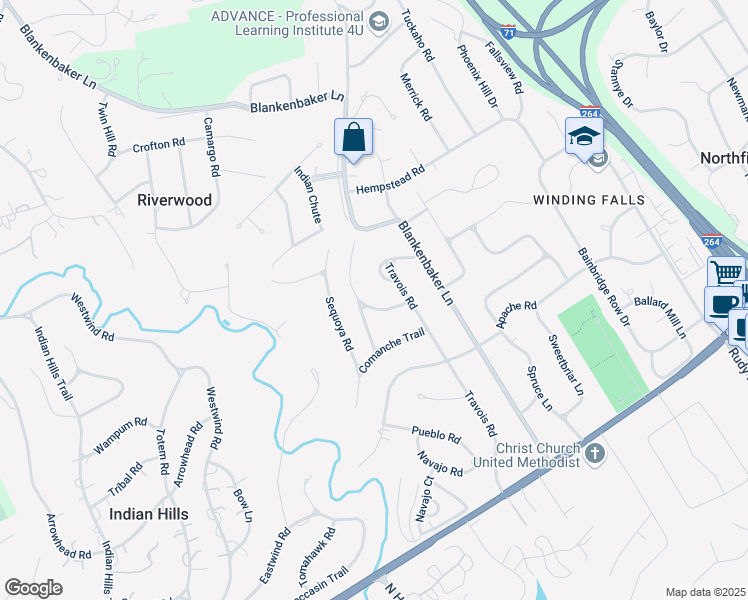 map of restaurants, bars, coffee shops, grocery stores, and more near 205 Choctaw Rd in Louisville