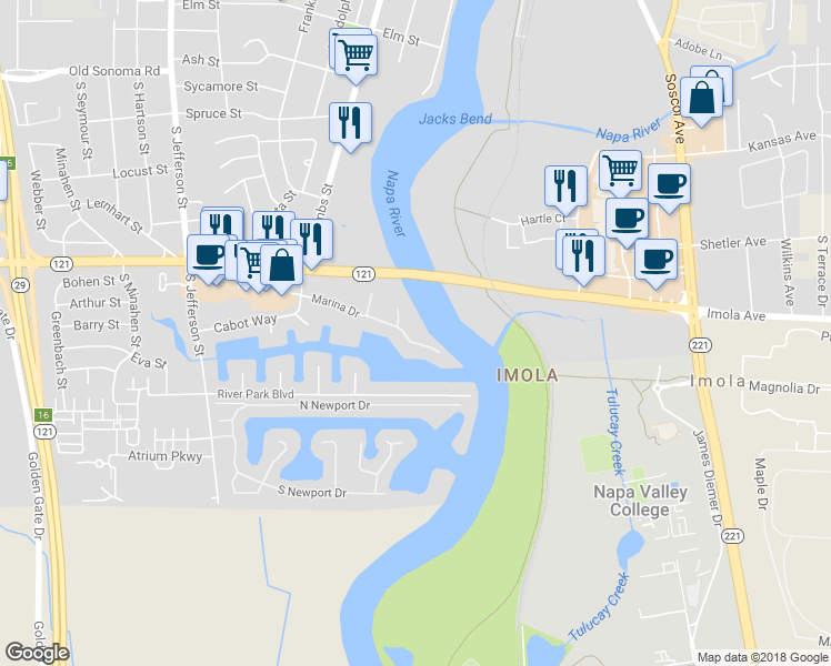 map of restaurants, bars, coffee shops, grocery stores, and more near 898 Marina Drive in Napa