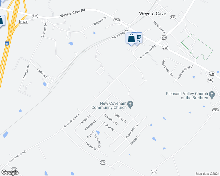 map of restaurants, bars, coffee shops, grocery stores, and more near 929 Keezletown Road in Weyers Cave