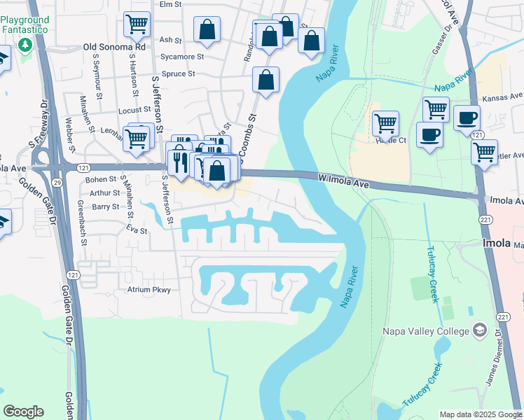map of restaurants, bars, coffee shops, grocery stores, and more near 1003 Marina Drive in Napa