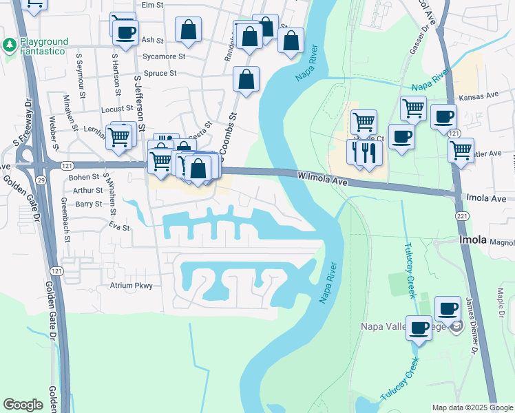 map of restaurants, bars, coffee shops, grocery stores, and more near 989 Marina Drive in Napa
