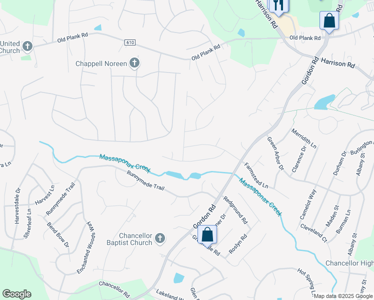 map of restaurants, bars, coffee shops, grocery stores, and more near 6832 Red Rose Village Drive in Fredericksburg