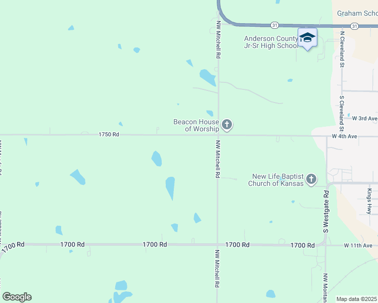 map of restaurants, bars, coffee shops, grocery stores, and more near 22760 1750 Road in Garnett
