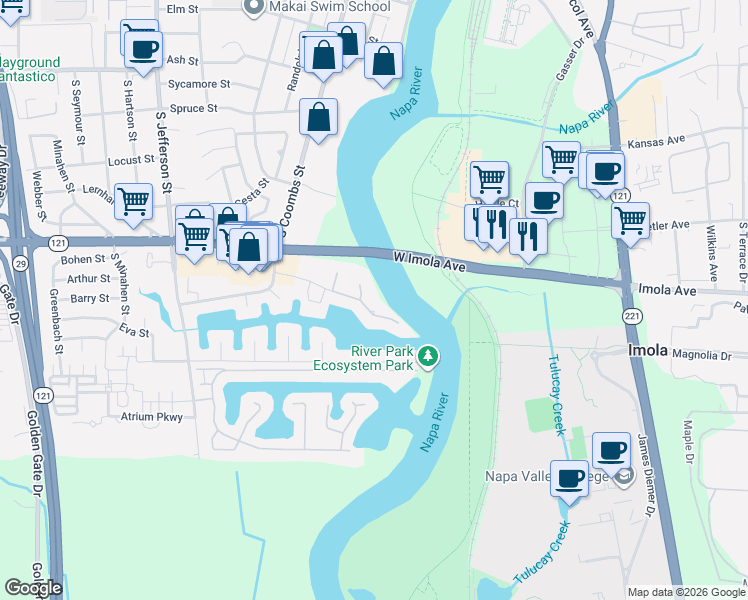 map of restaurants, bars, coffee shops, grocery stores, and more near 898 Marina Drive in Napa