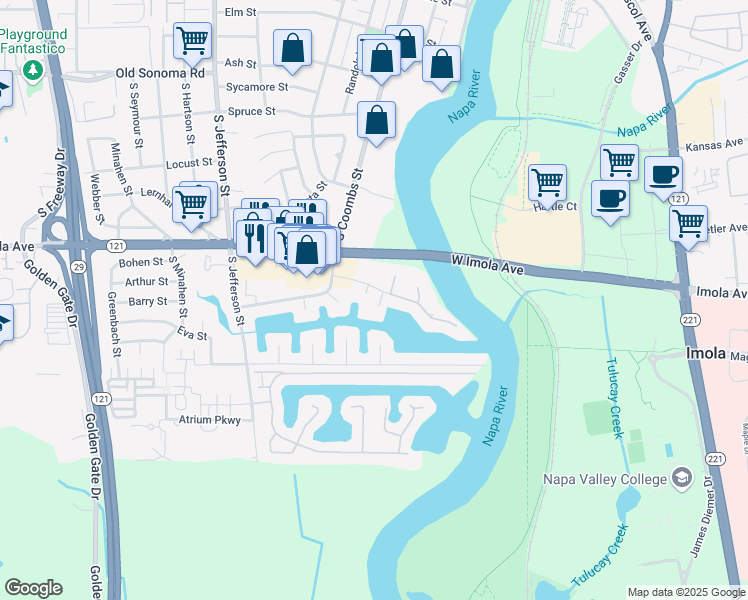 map of restaurants, bars, coffee shops, grocery stores, and more near 1003 Marina Drive in Napa