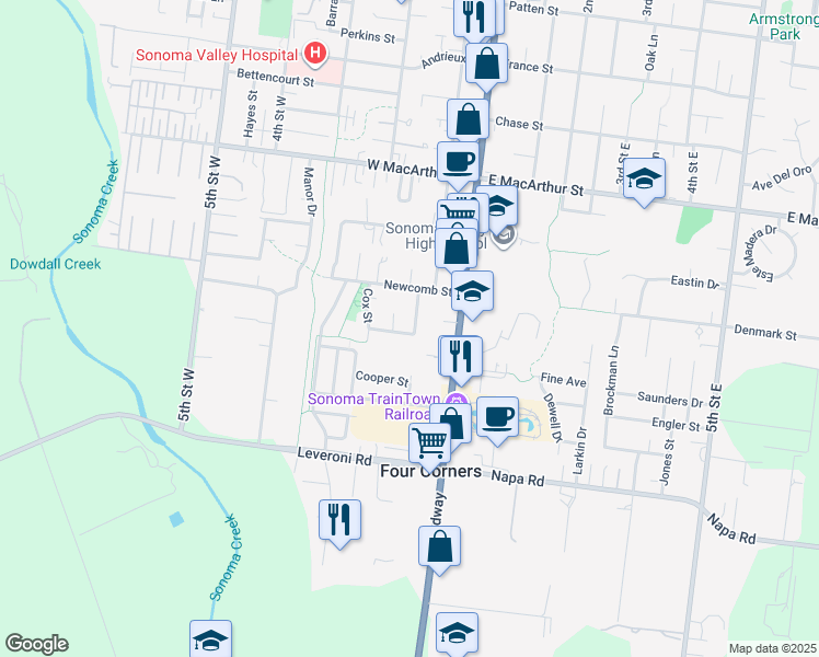 map of restaurants, bars, coffee shops, grocery stores, and more near 1175 Beasley Way in Sonoma
