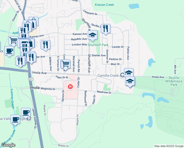 map of restaurants, bars, coffee shops, grocery stores, and more near 104 Imola Avenue in Napa