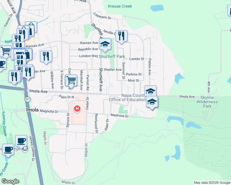 map of restaurants, bars, coffee shops, grocery stores, and more near 2016 Imola Avenue in Napa