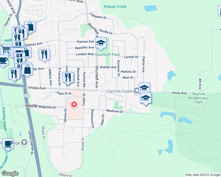 map of restaurants, bars, coffee shops, grocery stores, and more near 2020 Imola Avenue in Napa