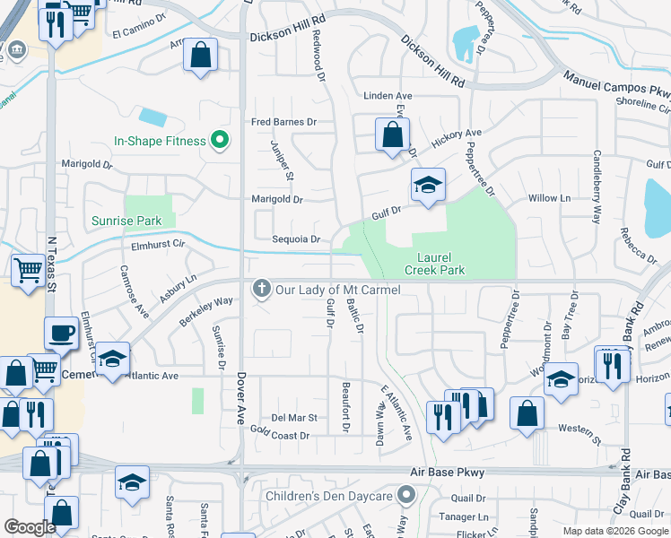 map of restaurants, bars, coffee shops, grocery stores, and more near 801 Briarwood Court in Fairfield