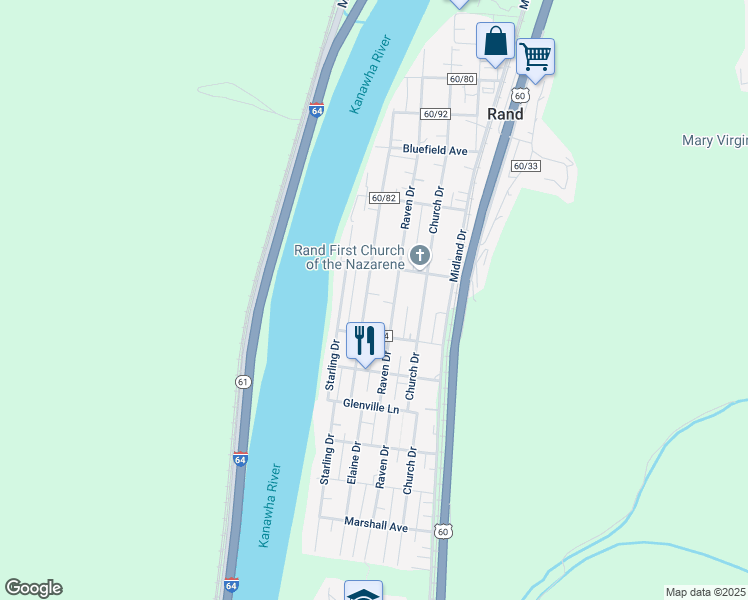map of restaurants, bars, coffee shops, grocery stores, and more near 5310 Elaine Drive in Charleston