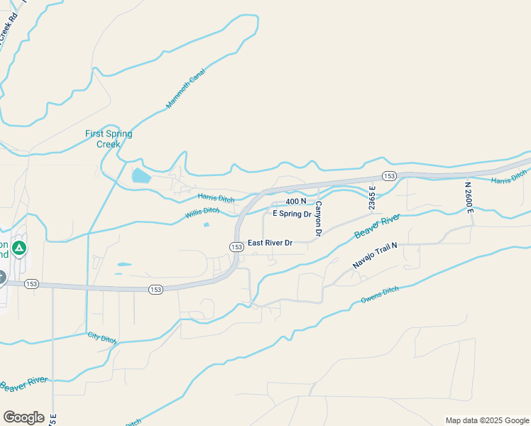 map of restaurants, bars, coffee shops, grocery stores, and more near 2133 East Spring Drive in Beaver