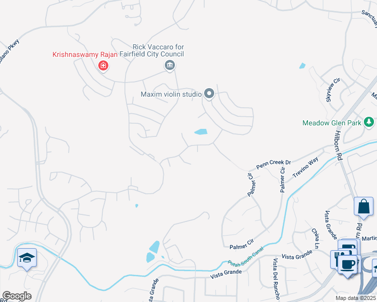 map of restaurants, bars, coffee shops, grocery stores, and more near 3229 Bear Creek Drive in Fairfield