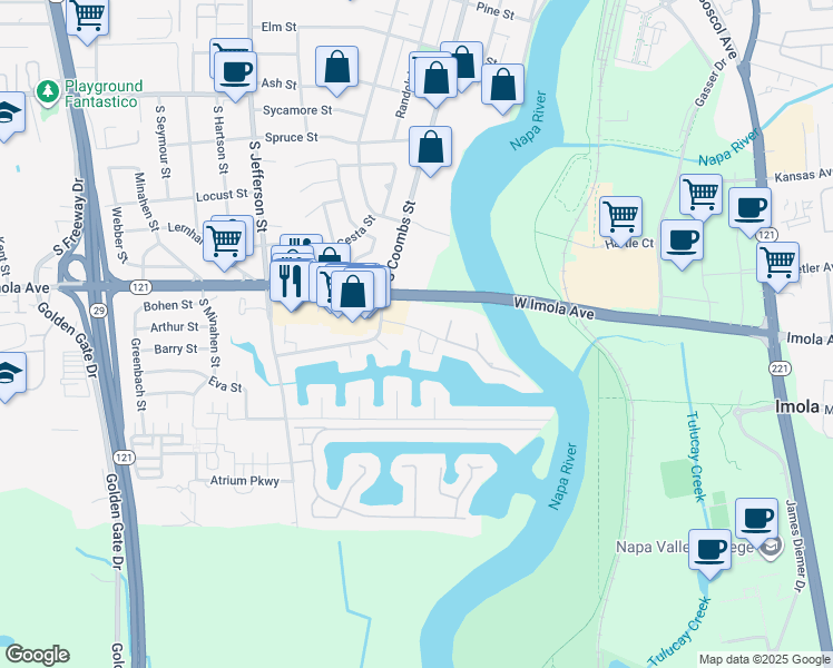 map of restaurants, bars, coffee shops, grocery stores, and more near 1003 Marina Drive in Napa