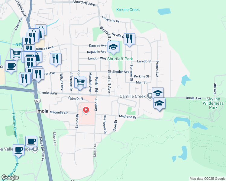 map of restaurants, bars, coffee shops, grocery stores, and more near 104 Imola Avenue in Napa