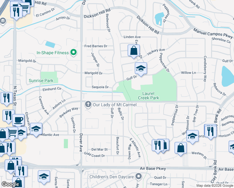 map of restaurants, bars, coffee shops, grocery stores, and more near 801 Briarwood Court in Fairfield