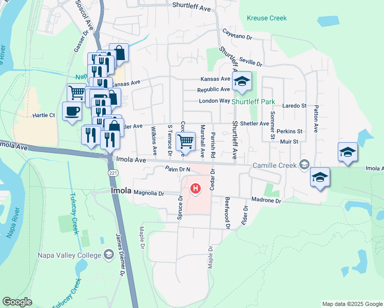 map of restaurants, bars, coffee shops, grocery stores, and more near 1100 Imola Avenue in Napa