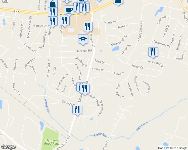 map of restaurants, bars, coffee shops, grocery stores, and more near 5711 Castlebridge Road in Fredericksburg