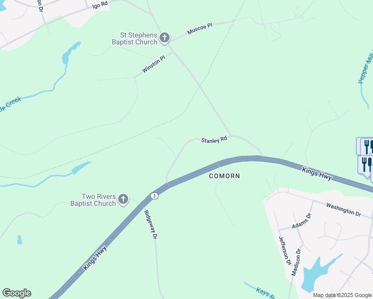 map of restaurants, bars, coffee shops, grocery stores, and more near 7012 Stanley Road in King George