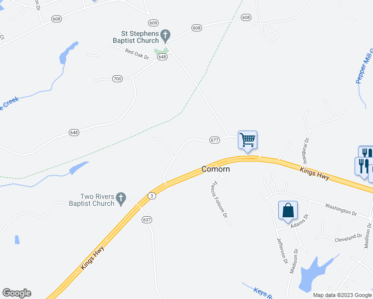 map of restaurants, bars, coffee shops, grocery stores, and more near 7012 Stanley Road in King George