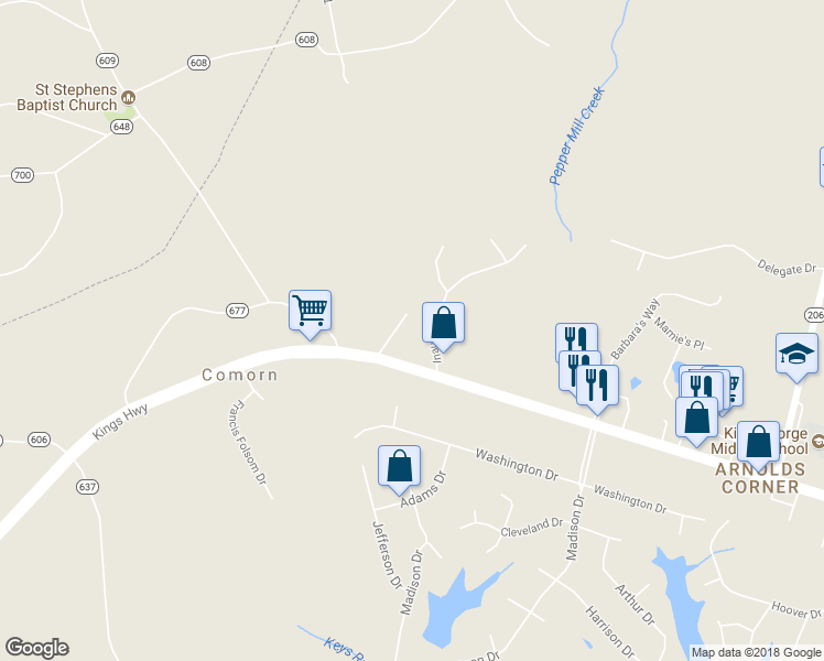 map of restaurants, bars, coffee shops, grocery stores, and more near 9434 Inaugural Drive in King George