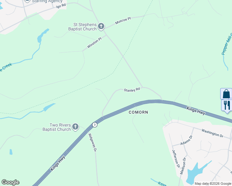 map of restaurants, bars, coffee shops, grocery stores, and more near 7024 State Route 677 in King George